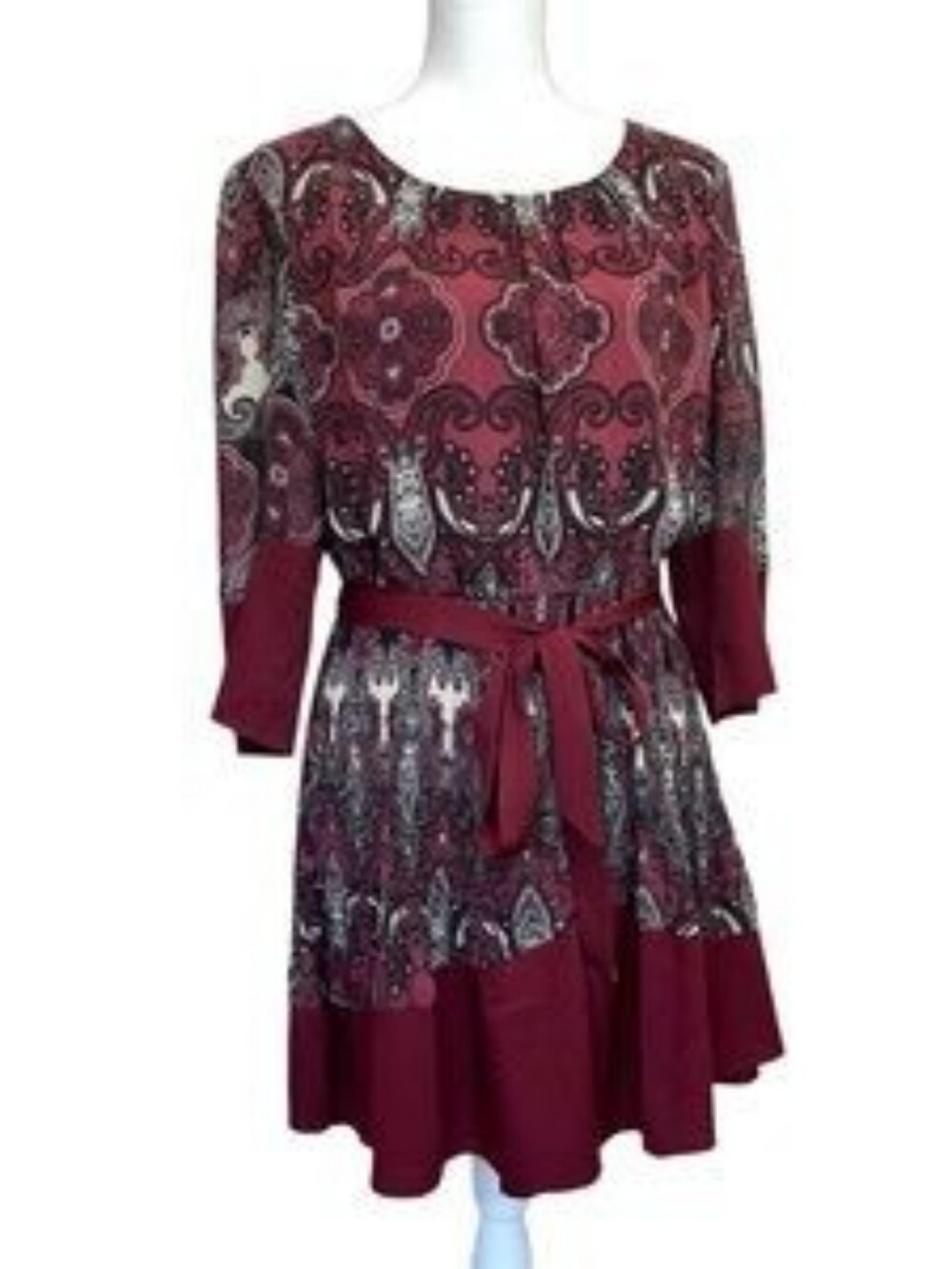 Walter Baker Burgundy Paisley Belted Dress